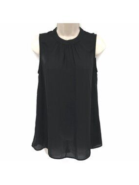 DR2 Black Sleeveless Pleated Front Blouse Womens Small 100% Polyester